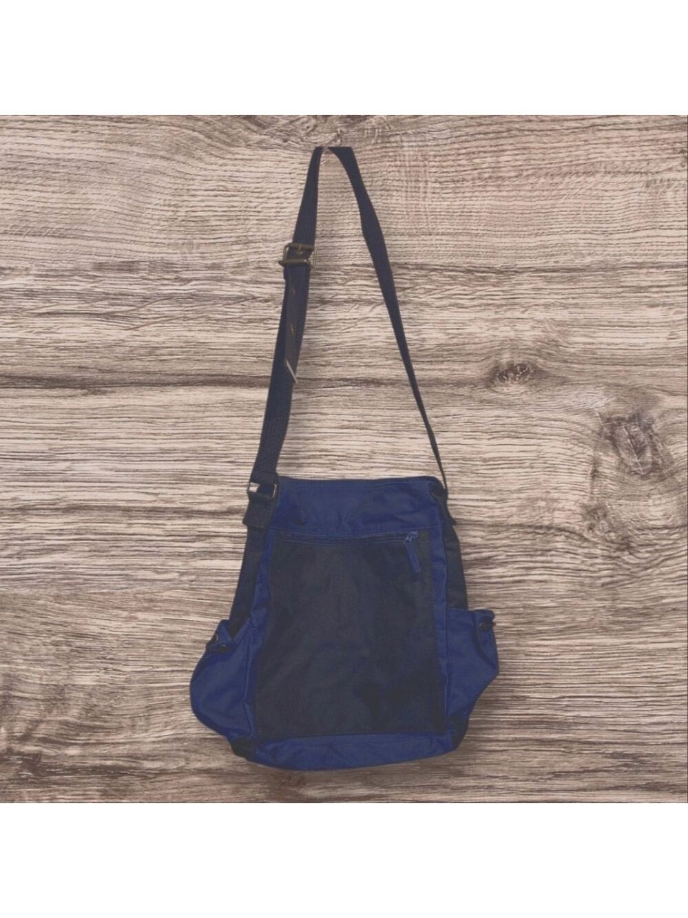 Men's Bag Blue Black Canvas Adjustable Strap Side Bottle Holder